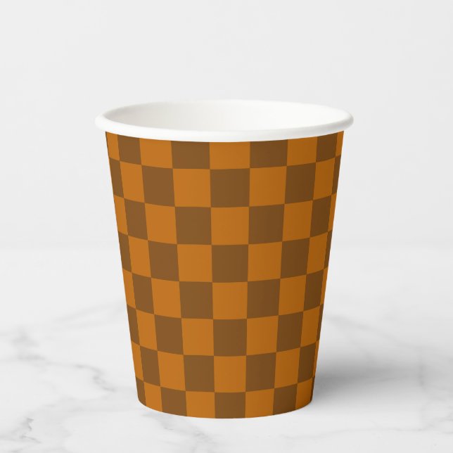 Brown Beige Checkered Block Print  Paper Cups (Front)