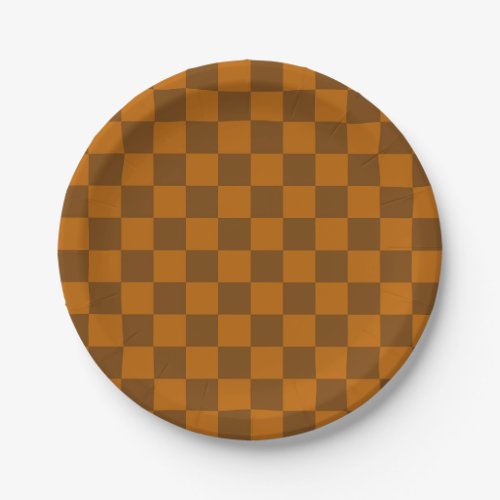 Brown Beige Checkered Block Print  Paper Plates