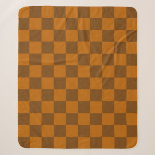 Brown Beige Checkered Block Print Sherpa Blanket