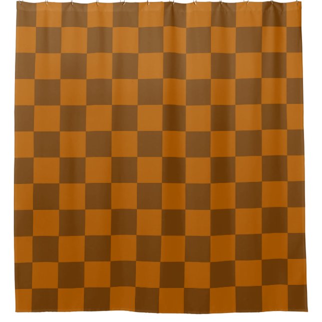 Brown Beige Checkered Block Print  Shower Curtain (Front)