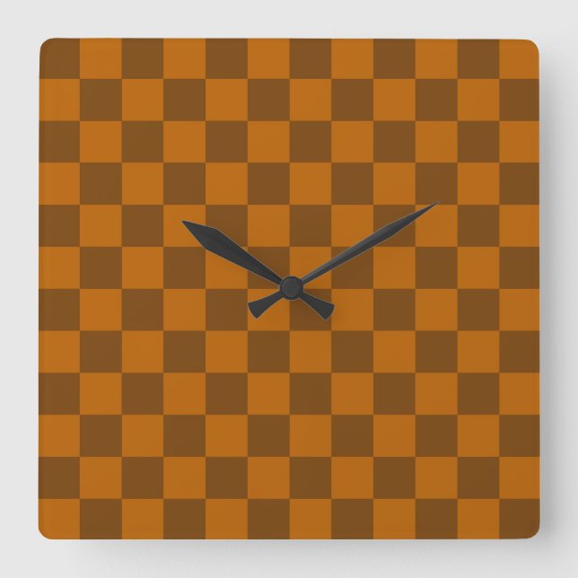 Brown Beige Checkered Block Print  Square Wall Clock (Front)