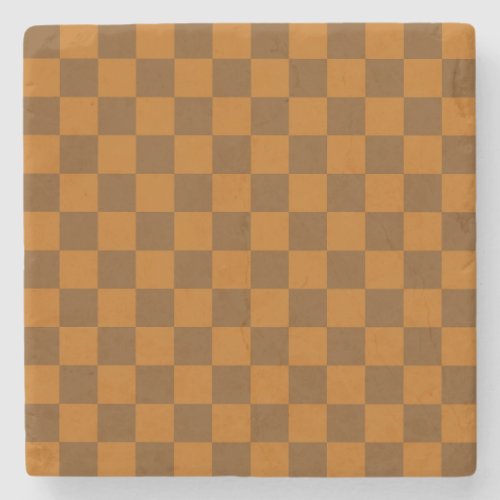 Brown Beige Checkered Block Print  Stone Coaster
