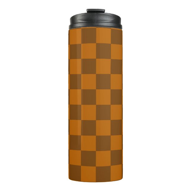 Brown Beige Checkered Block Print  Thermal Tumbler (Front)