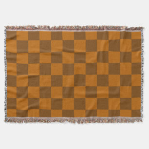 Brown Beige Checkered Block Print Throw Blanket