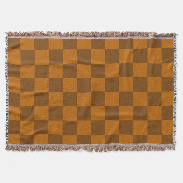 Brown Beige Checkered Block Print  Throw Blanket (Front)