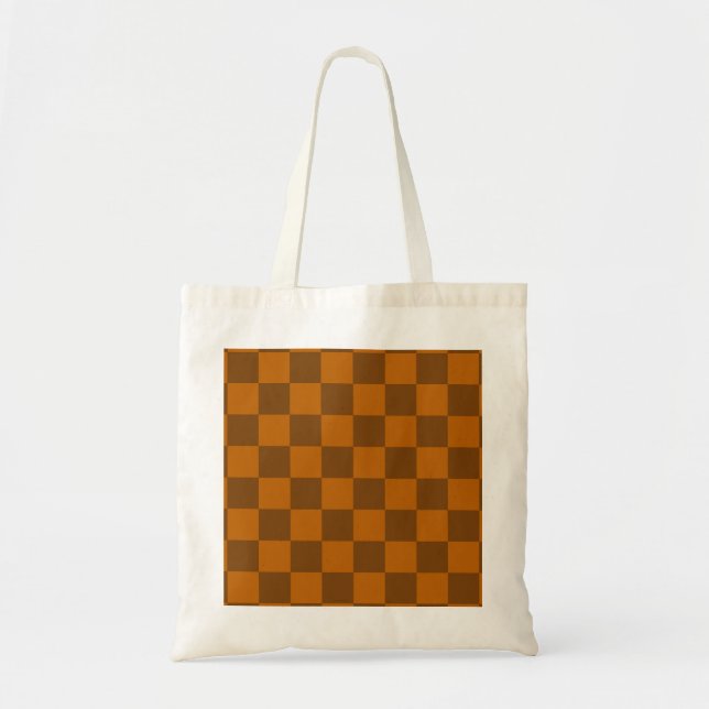 Brown Beige Checkered Block Print  Tote Bag (Front)