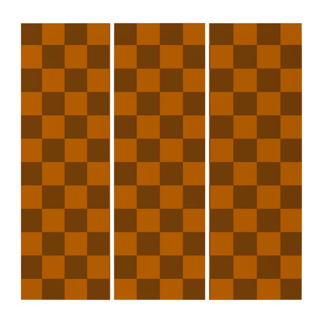 Brown Beige Checkered Block Print  Triptych (Front)