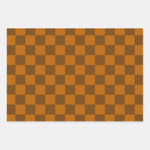 Brown Beige Checkered Block Print Wrapping Paper Sheets