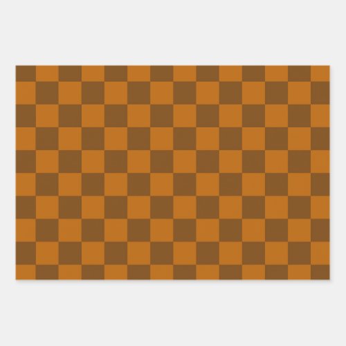 Brown Beige Checkered Block Print  Wrapping Paper Sheets