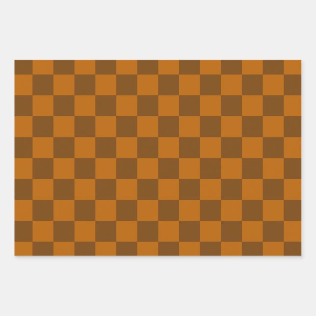 Brown Beige Checkered Block Print  Wrapping Paper Sheets (Front)