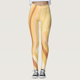 Brown Beige Diagonal Striped Leggings