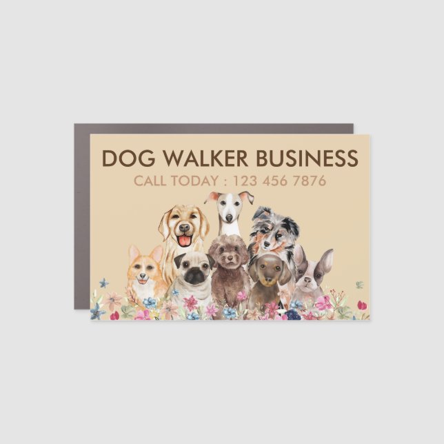 Brown Beige Dogs Walker Trainer Pet Car Magnet (Front)