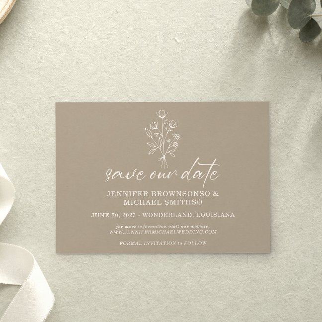 Brown Beige Earth Tone Flower Save our Date Enclosure Card
