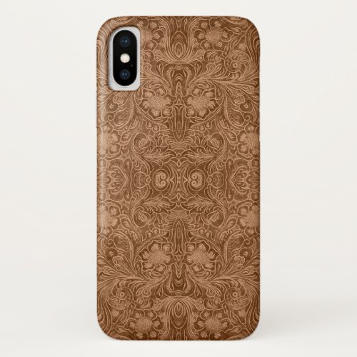 Brown  Beige Faux Suede Leather Floral Pattern iPhone X Case