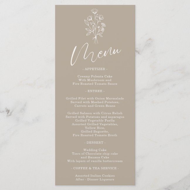 Brown Beige Flower Bohemian Simple Botanical Menu
