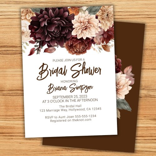 Brown Beige Flowers Bridal Shower Invitation