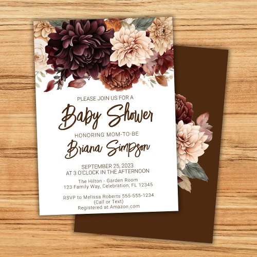 Brown Beige Flowers Floral Baby Shower Invitation