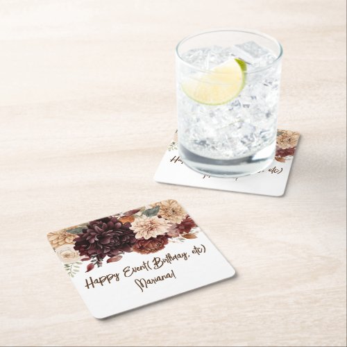 Brown Beige Flowers Floral  Party Square Paper Coaster