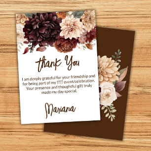 Brown Beige Flowers Floral Party Thank You Card