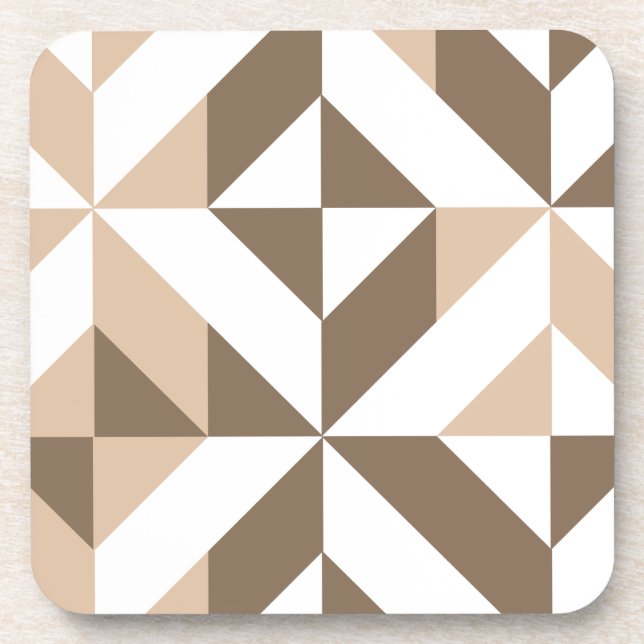 Brown Beige Geometric Cube Pattern Beverage Coaster (Front)