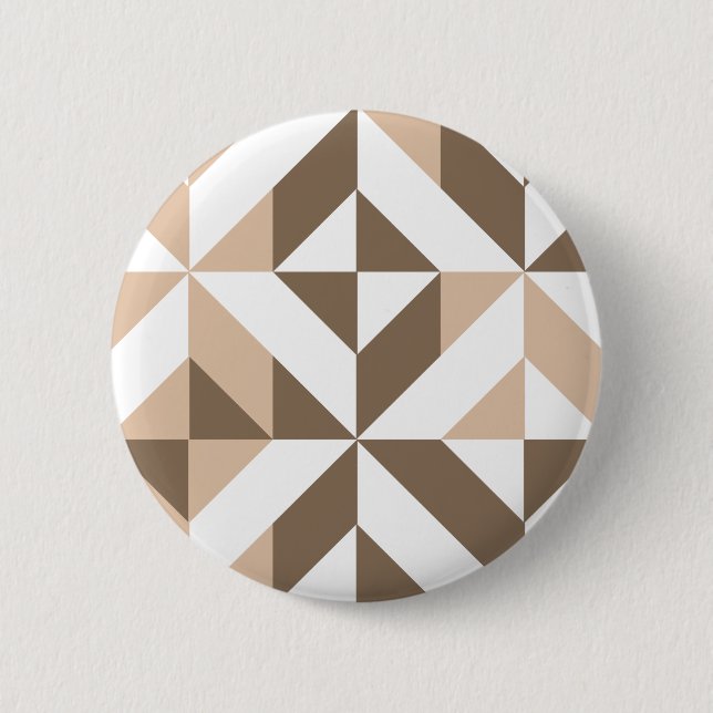 Brown Beige Geometric Cube Pattern Button (Front)