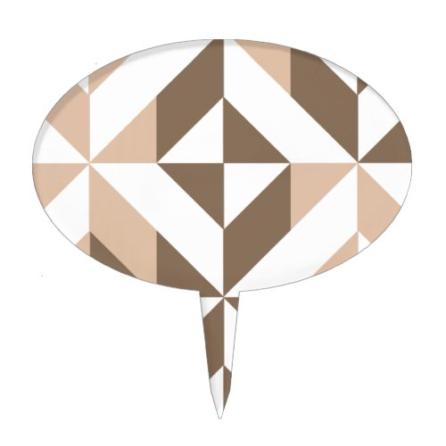 Brown Beige Geometric Cube Pattern Cake Topper