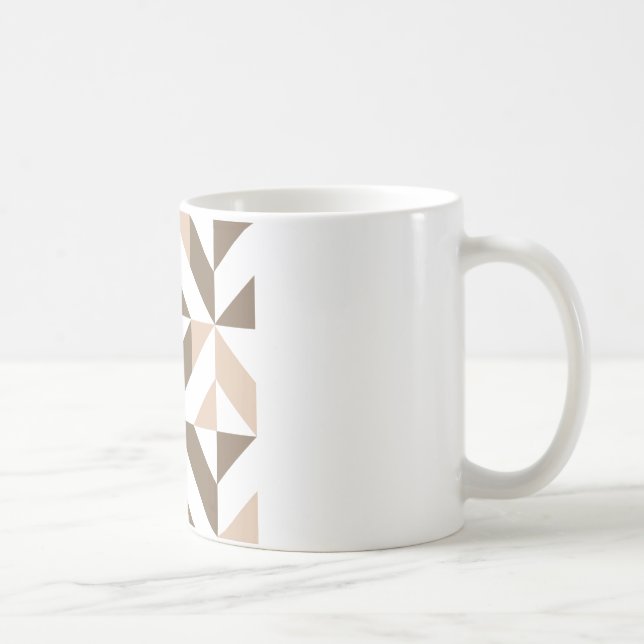 Brown Beige Geometric Cube Pattern Coffee Mug (Right)