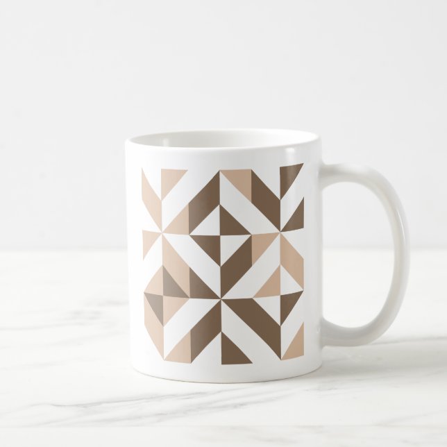 Brown Beige Geometric Cube Pattern Coffee Mug (Right)