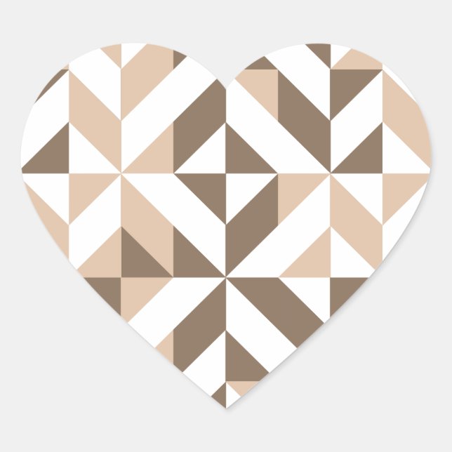 Brown Beige Geometric Cube Pattern Heart Sticker (Front)