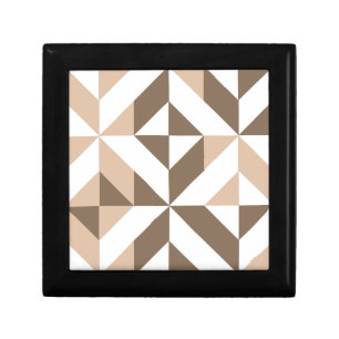 Brown Beige Geometric Cube Pattern Jewelry Box