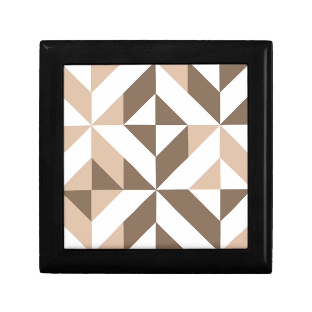 Brown Beige Geometric Cube Pattern Jewelry Box (Front)