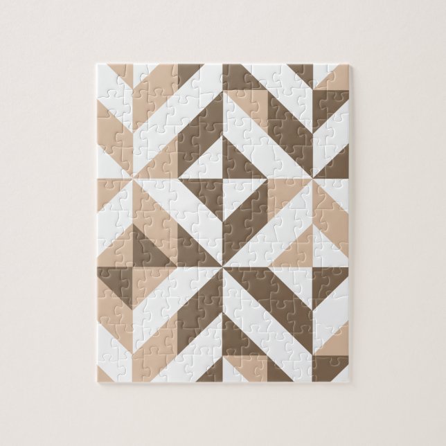 Brown Beige Geometric Cube Pattern Jigsaw Puzzle (Vertical)