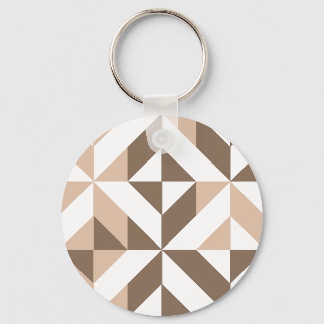 Brown Beige Geometric Cube Pattern Keychain (Front)