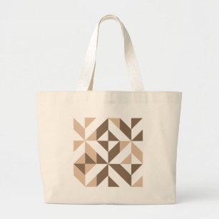 Brown Beige Geometric Cube Pattern Large Tote Bag