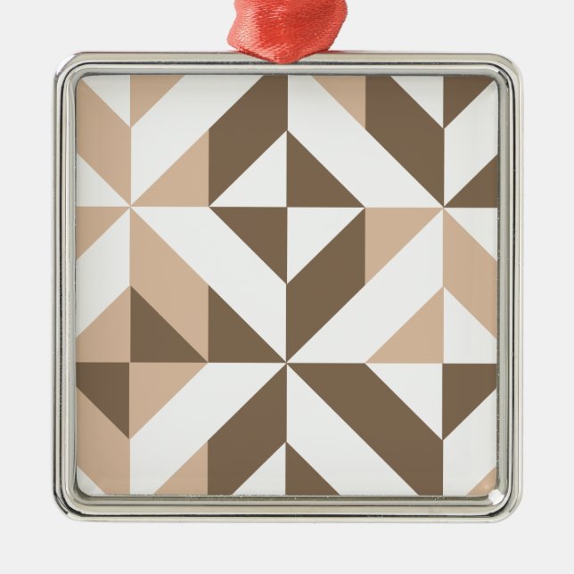 Brown Beige Geometric Cube Pattern Metal Ornament (Front)