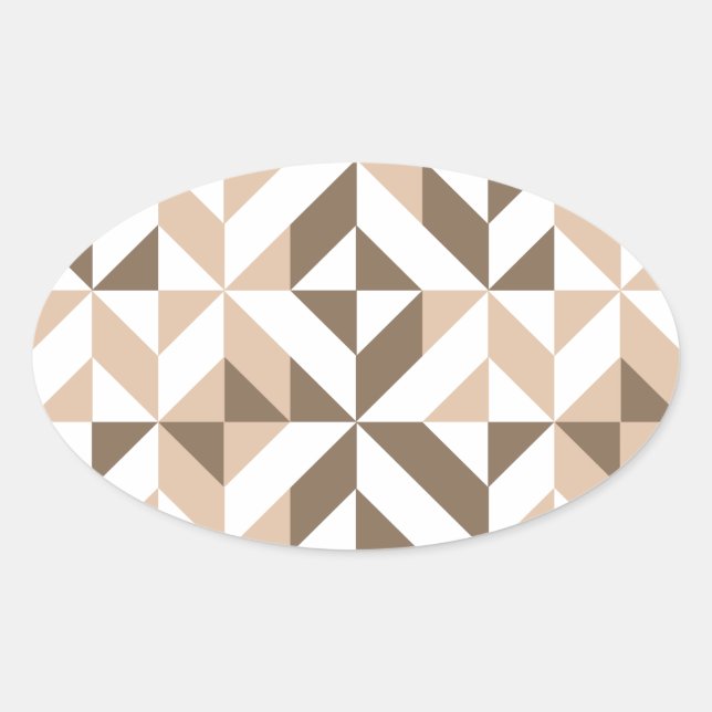 Brown Beige Geometric Cube Pattern Oval Sticker (Front)