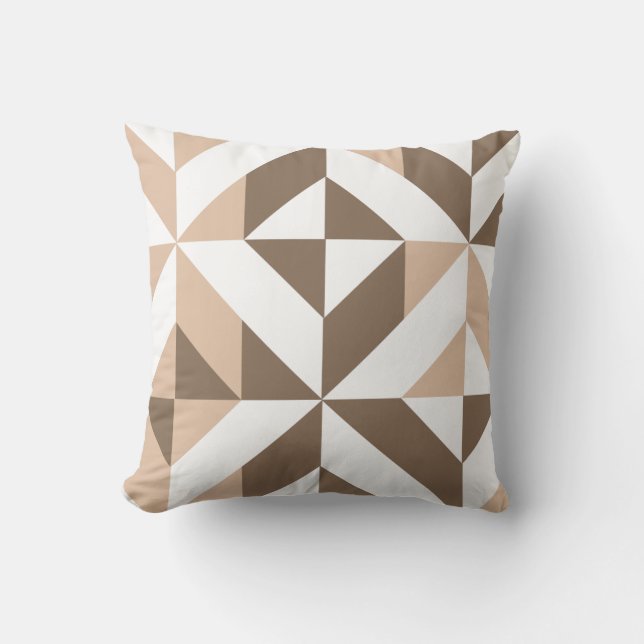 Brown Beige Geometric Cube Pattern Throw Pillow (Front)
