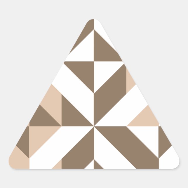 Brown Beige Geometric Cube Pattern Triangle Sticker (Front)