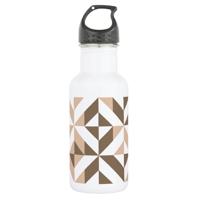 Brown Beige Geometric Cube Pattern Water Bottle (Front)