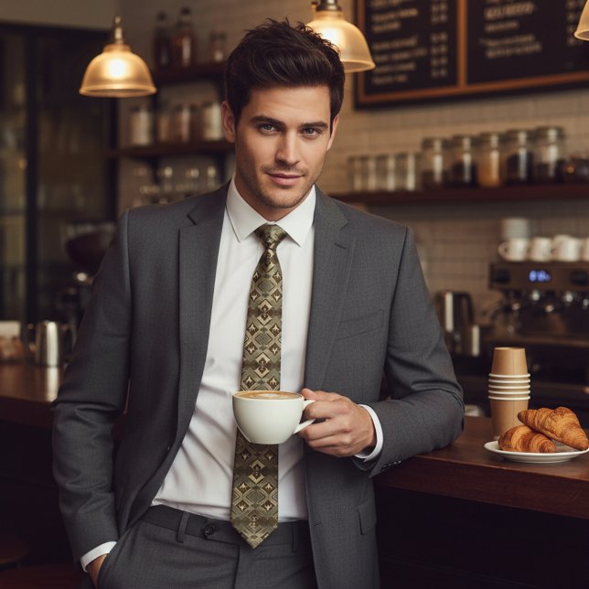 Brown Beige Geometric Symmetrical Diamond Pattern Neck Tie (Creator Uploaded)