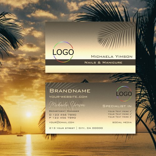 Brown Beige Gradient Palm Leaf with Logo Stylish Business Card