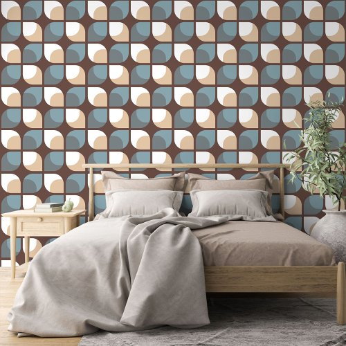 Brown Beige Gray Slate Blue Retro Art Pattern Wallpaper