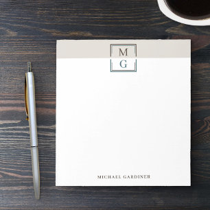 Brown Beige Green Clean Manly Monogram & Name Notepad