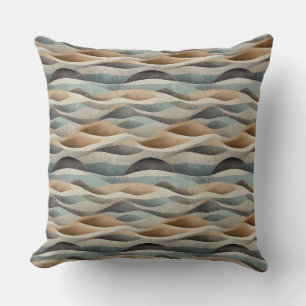 BROWN BEIGE GREEN TEAL ABSTRACT WAVES THROW PILLOW