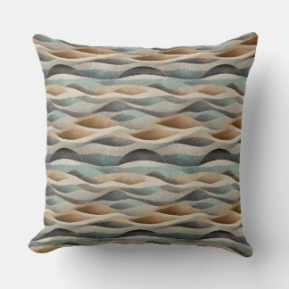 BROWN BEIGE GREEN TEAL ABSTRACT WAVES THROW PILLOW