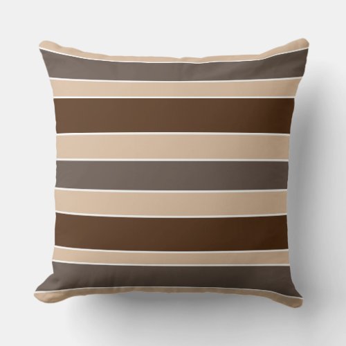 Brown Beige Horizontal Stripe Throw Pillow