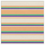 [ Thumbnail: Brown, Beige, Indigo & Sea Green Stripes Pattern Fabric ]