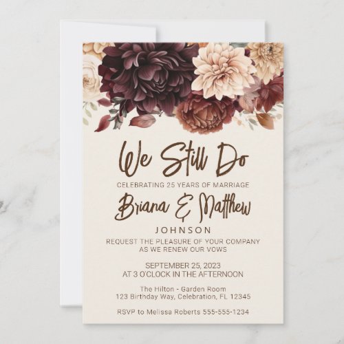 Brown Beige Ivory Floral Wedding Vow Renewal Invitation