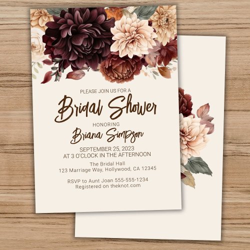 Brown Beige Ivory Flowers Bridal Shower Invitation