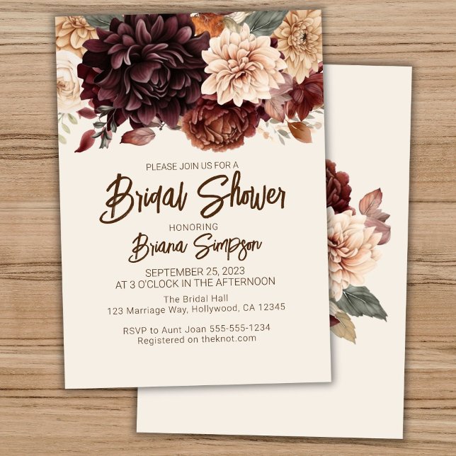 Brown Beige Ivory Flowers Bridal Shower Invitation (Creator Uploaded)